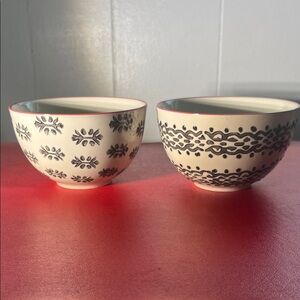 Tag Black and Cream Patterned Ceramic Bowls 3”H 5”D set of 2